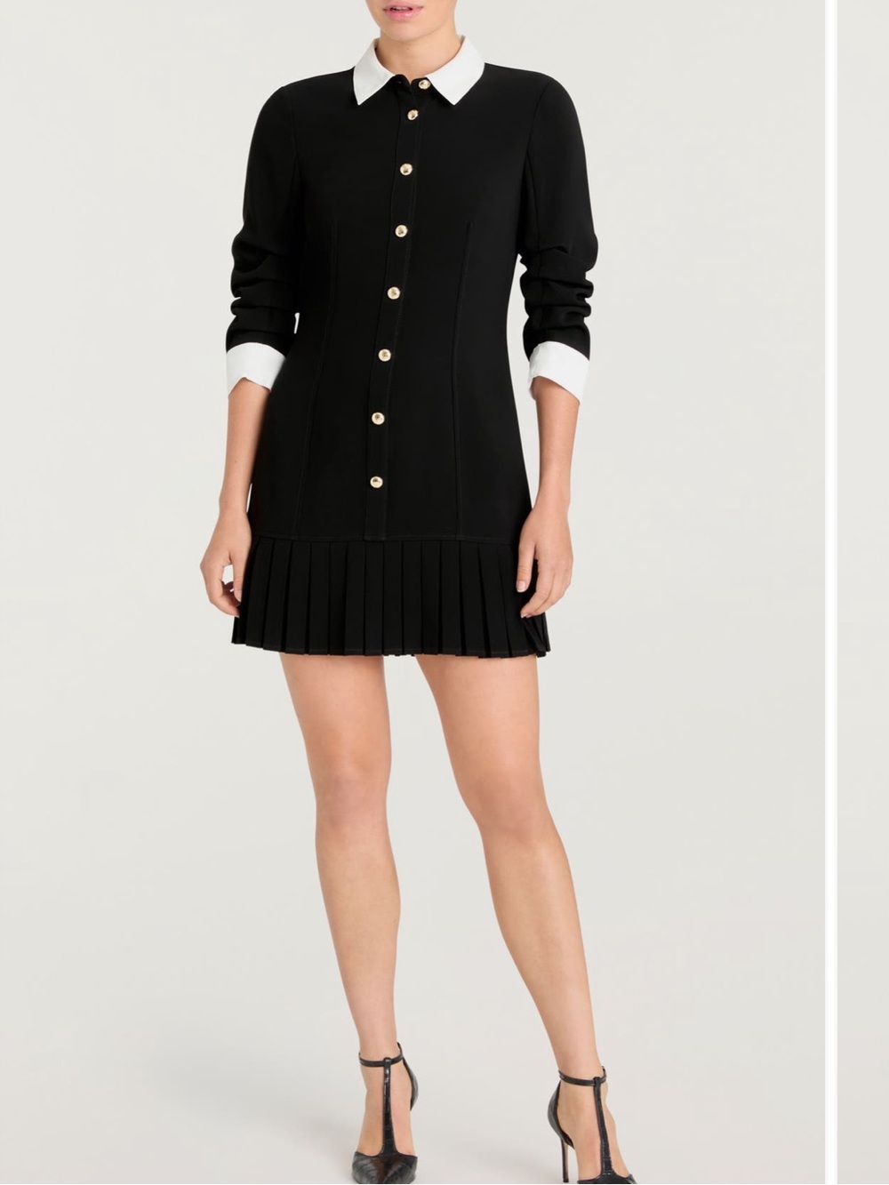 Cinq à Sept Lucilla Crepe Button-Up Minidress Black/ Ivory White